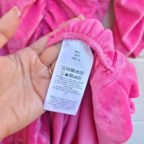 GANNI | Ruched Velvet Minidress in Shocking Pink Size Large - Picture 7 of 10